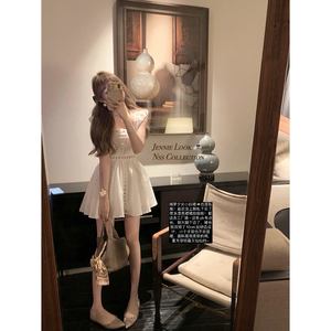 NSS COLLECTION 绮梦少女 绝美私藏棉纱镂空短裙夏a字方领连衣裙