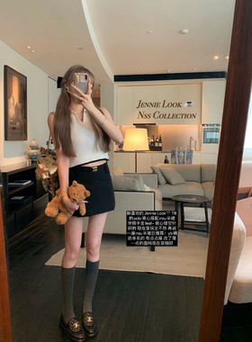 NSS COLLECTION Jennie日记 miu系金扣西装短裙a字百褶黑色半身裙
