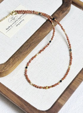 小众文艺复古红色串珠金沙石项链叠戴新中式国风锁骨链颈链