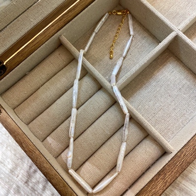 真天然淡水巴洛克白牙签珍珠项链女轻奢小众叠戴秋冬卫衣毛衣颈链