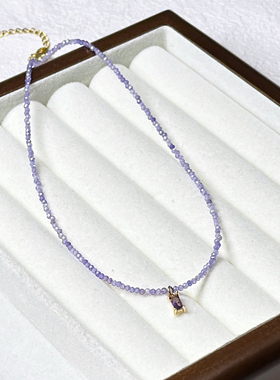 日韩版紫色锆石水晶项链女简约百搭水晶串珠锁骨链高级感毛衣