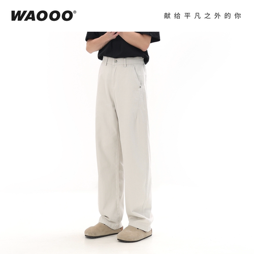 松弛棉裤子男100%纯棉直筒裤