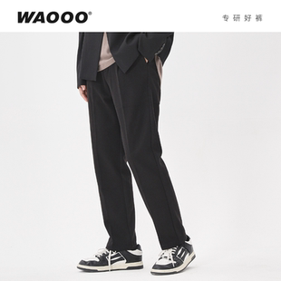 百搭通勤厚简约休闲黑色长裤 男春夏新款 子 毛呢九分显高西裤 WAOOO