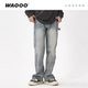款 WAOOO vibe男长裤 子夏季 黑色高街高级感水洗牛仔裤 直筒工装