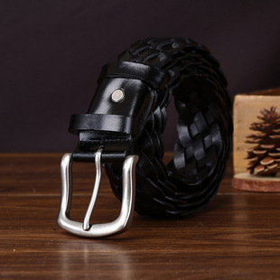 3.8CM时尚个性小众百搭手工男士编织真皮腰带头层牛皮编制皮带男
