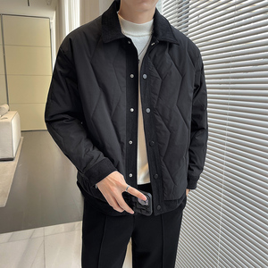 抖款  男尚拼色翻领棉衣黑A312-2392P110图片