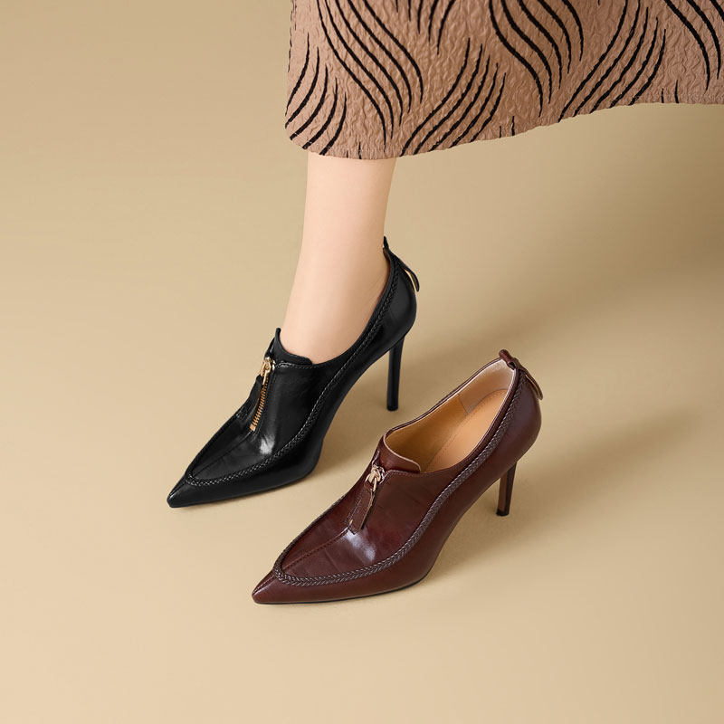 10cm头层牛皮深口单鞋女时尚尖头细跟高跟鞋黑色气质显瘦工作女鞋,女鞋,深口单鞋,淘宝优惠券,粉丝福利购,淘宝优惠卷