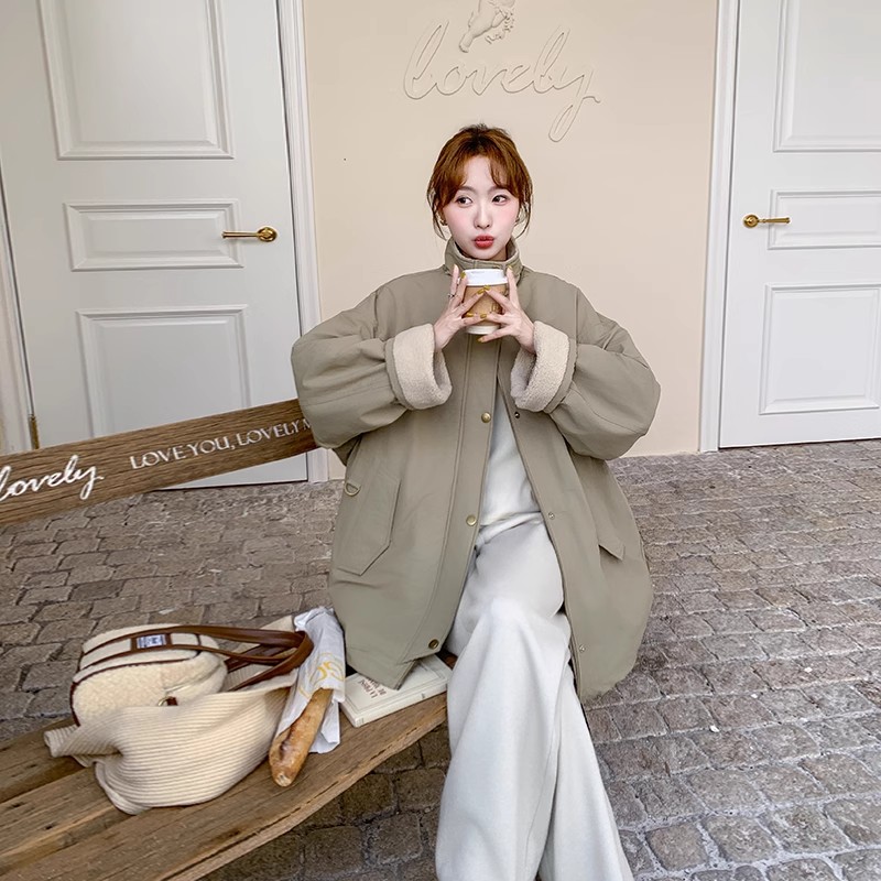 韩系慵懒风羊羔毛工装外套女秋冬