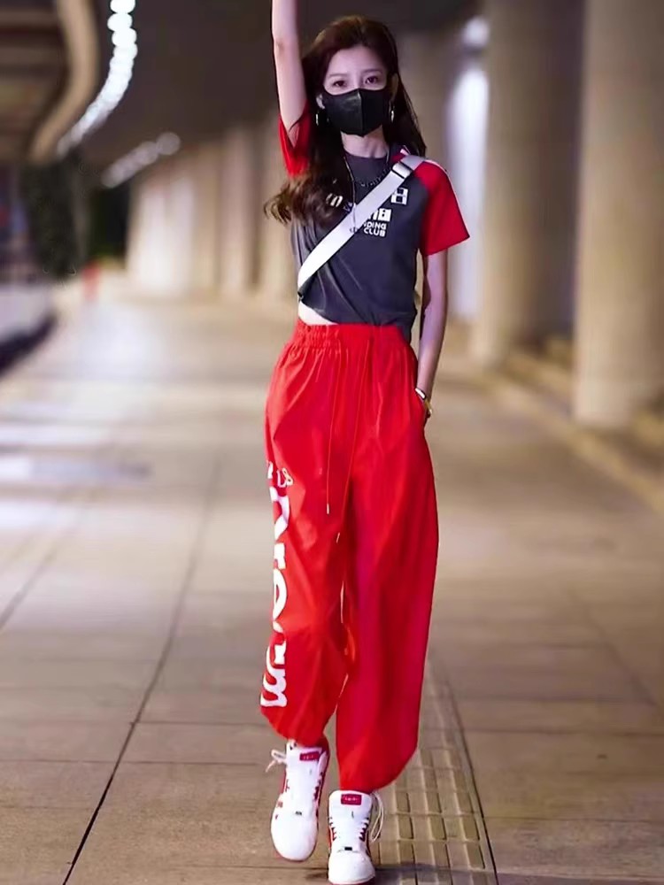 纯棉速干网红炸街显高跑步一整套