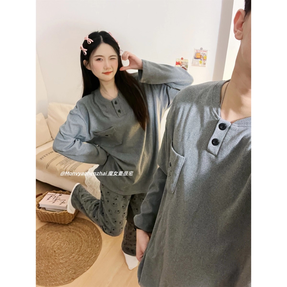 韩国卡通小狗情侣睡衣男女家居服