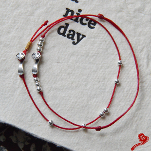 「小如意」原创可爱复古迷你纯银925小如意本命小红绳手链手绳