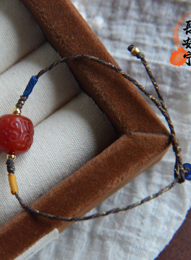 「长安宁」复古中式天然南红玛瑙回纹珠新年本命年编织手绳手链