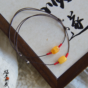 「顺遂安康」一颗小小蜜蜡 原创复古中式天然蜜蜡小手绳手链新年