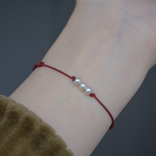 本命红绳 豆豆 复古百搭磨砂古法纯银925银珠手链脚链男女 银