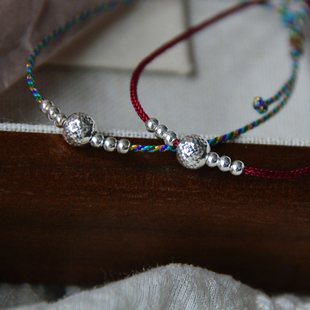 「小安」好闪的银珠 复古百搭纯银925银珠本命年红绳银手绳手链