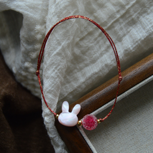 「兔子爱吃小砂糖」可爱的蝶贝小兔子进口砂糖手绳手链闺蜜学生女