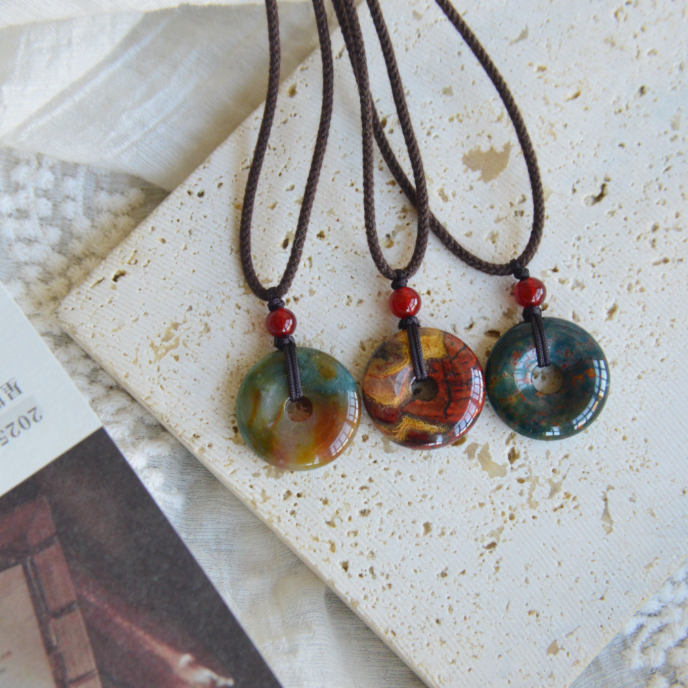 彩色平安扣天然玛瑙项链吊坠新年毛衣链