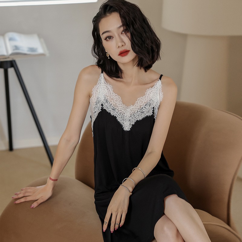 莫代尔性感蕾丝吊带睡裙