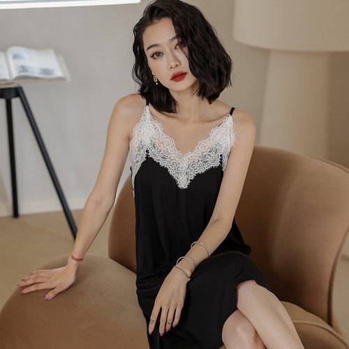 莫代尔性感蕾丝吊带睡裙