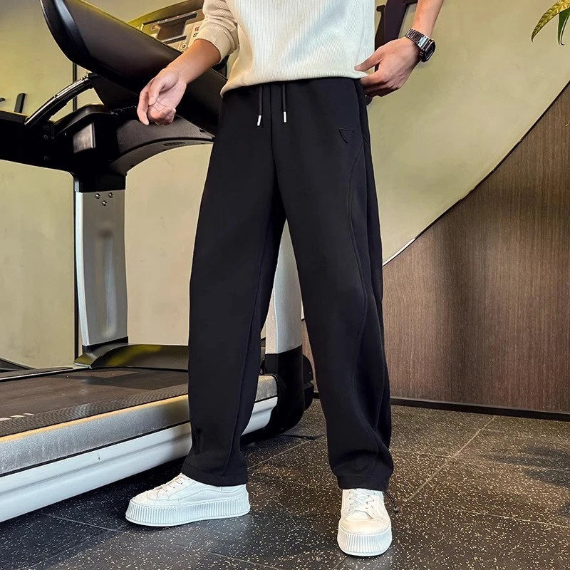 仓树一石直筒运动卫裤痞帅男秋冬季新款加绒新款白色休闲宽松裤子