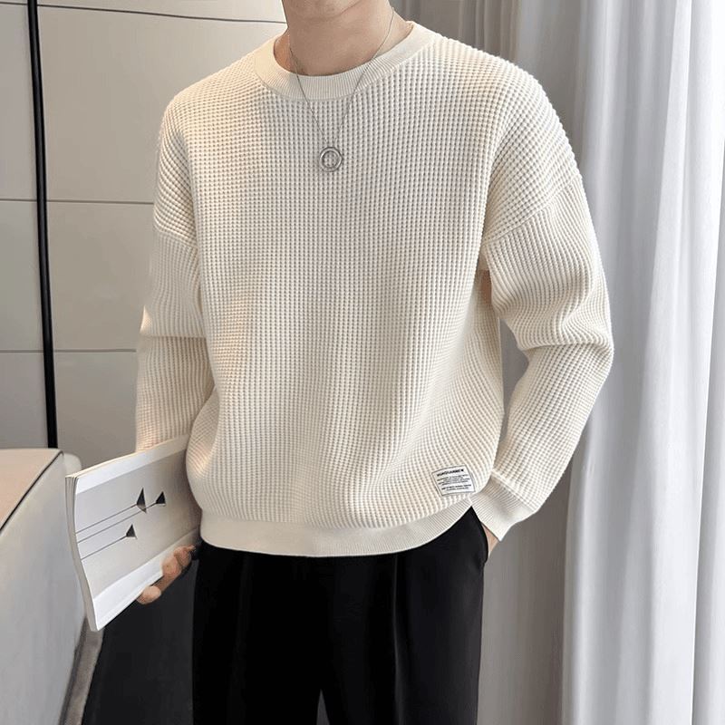 仓树一石潮牌韩版商务高级感圆领毛衣男士秋冬新款百搭针织打底衫
