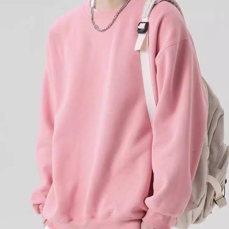 仓树一石高端纯棉粉色卫衣男士秋冬季长袖T恤宽松休闲情侣打底衫