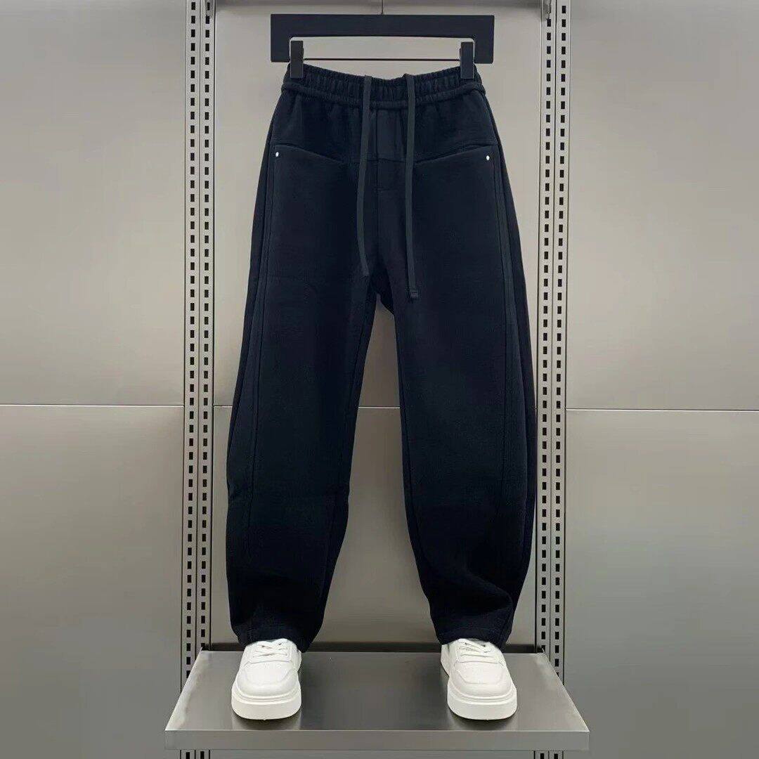 仓树一石潮牌美式休闲卫裤男士秋冬新款加绒加厚宽松垂感弯刀裤子