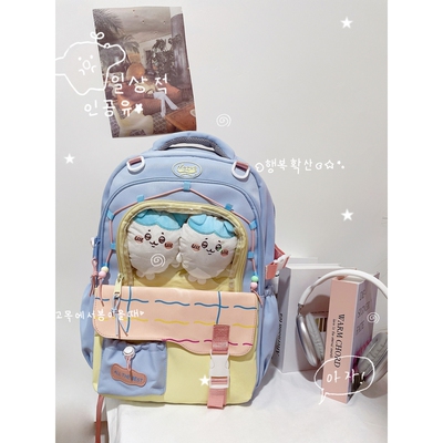 法国高颜值书包女生初中生可爱日系吧唧痛包大容量双肩包学生透明