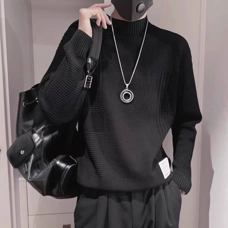 仓树一石潮牌高级感半高领毛衣男士秋冬季新款加厚保暖针织打底衫