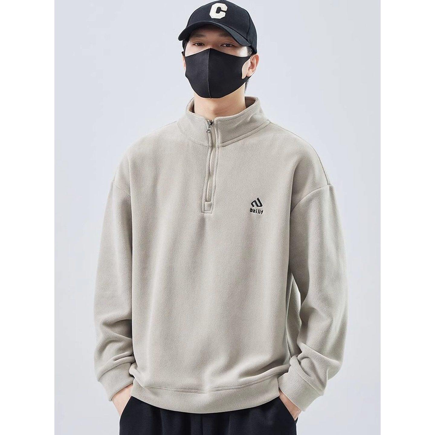 仓树一石双面加厚奥粒绒卫衣男款秋冬季宽松百搭半拉链立领打底衫,男装,卫衣,淘宝优惠券,粉丝福利购,淘宝优惠卷