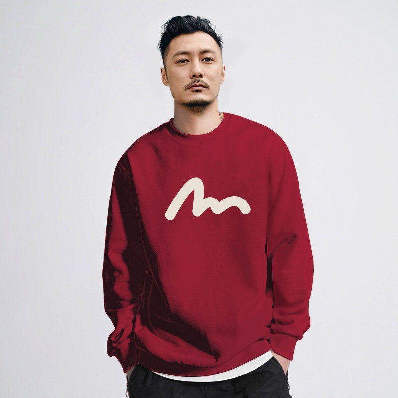 仓树一石潮牌情侣酒红色长袖T恤男秋冬款加绒卫衣马年本命年衣服