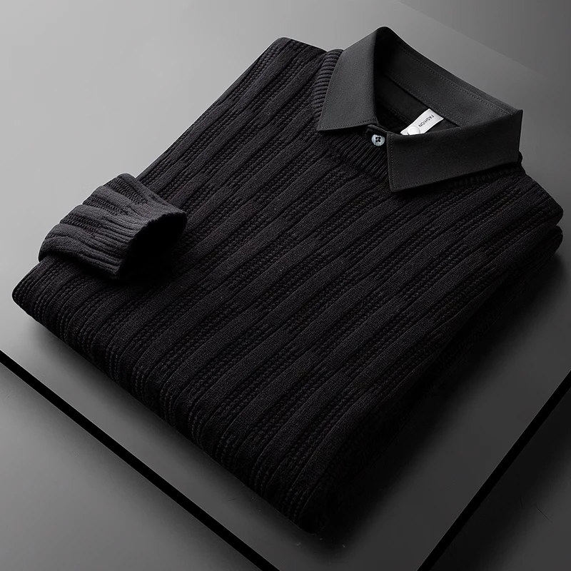 仓树一石潮流假两件毛衣男士衬衫领线衣加厚保暖秋冬季休闲针织衫