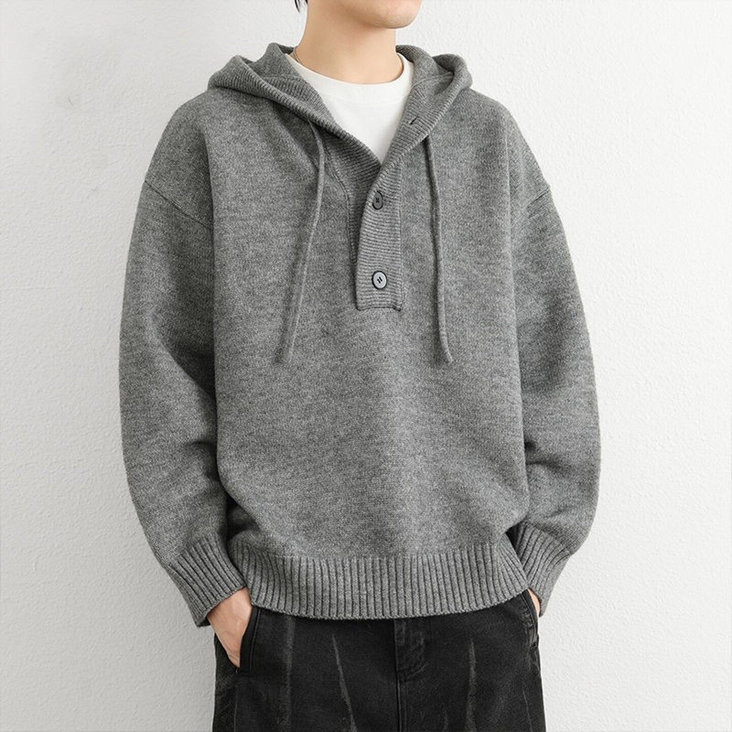 仓树一石潮牌连帽毛衣男秋冬新款宽松高级感慵懒风休闲针织衫外套