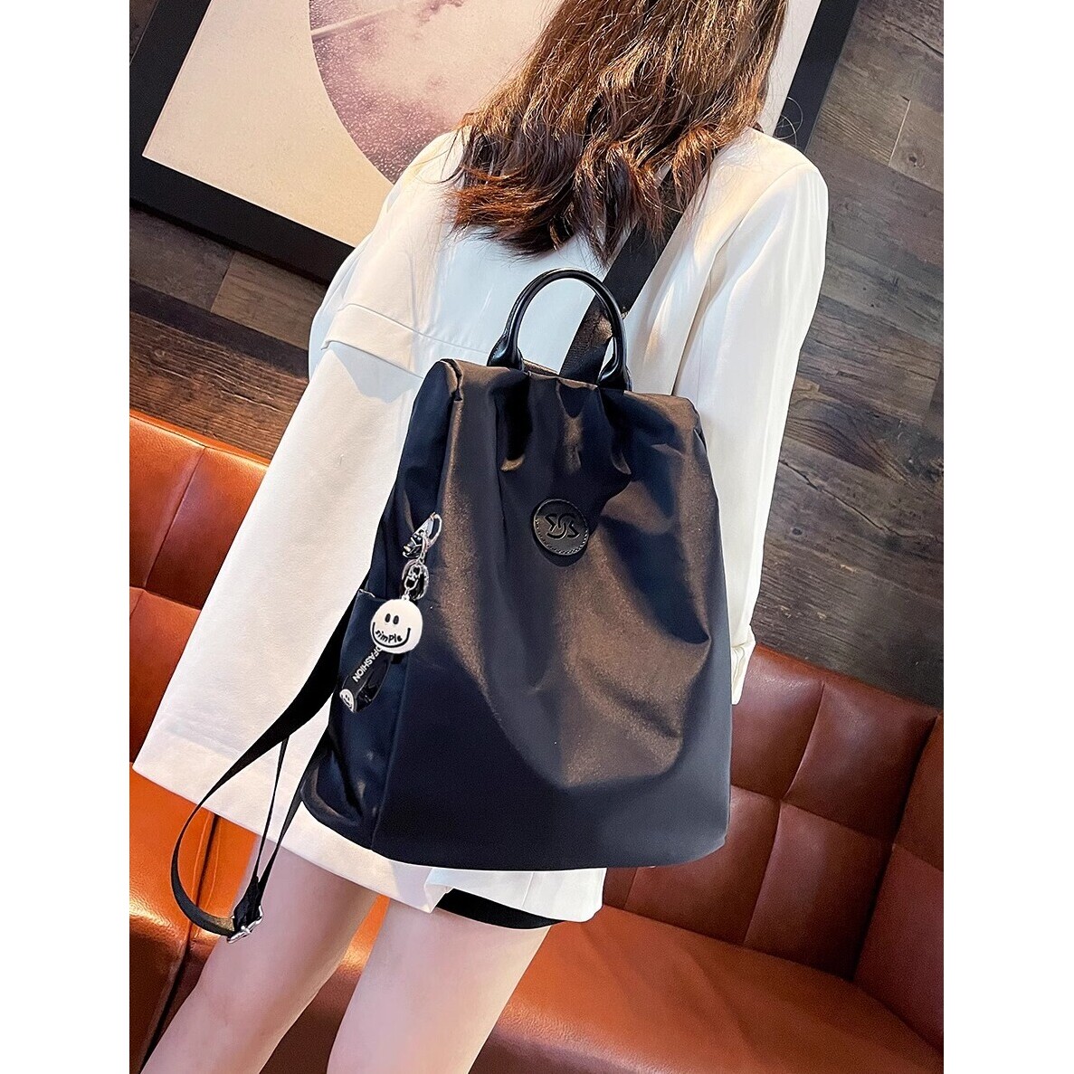 法国CavienKIon牛津布防盗双肩包2024新款潮纯色背包女士户外书包