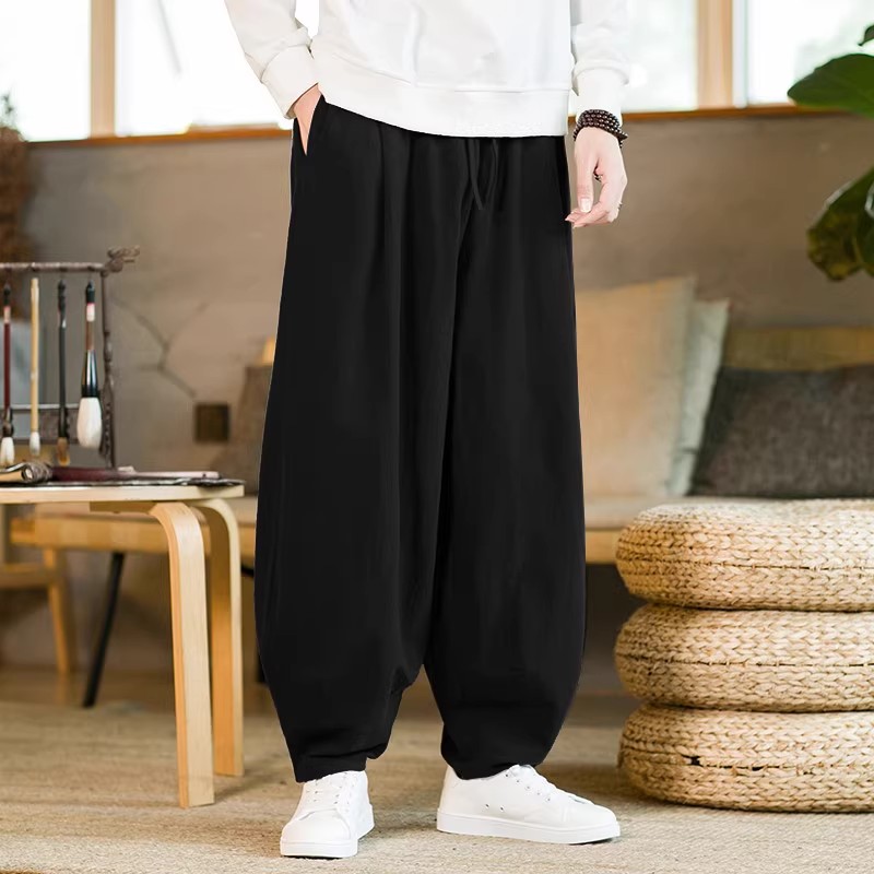 仓树一石中国风亚麻休闲裤男宽松汉服裤复古太极裤棉麻哈伦灯笼裤