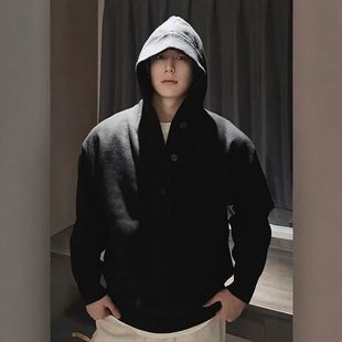 仓树一石潮牌带帽北极绒半开衫毛衣男士美式高级感痞帅V领针织衫