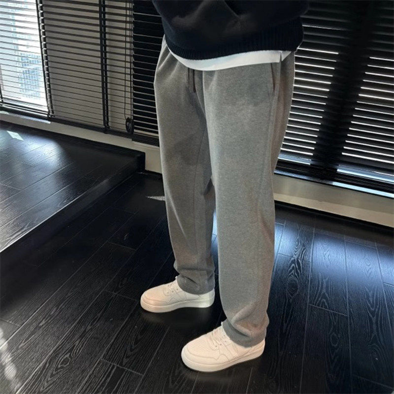 仓树一石潮牌美式灰色运动休闲裤男秋冬加绒宽松阔腿直筒轻奢长裤