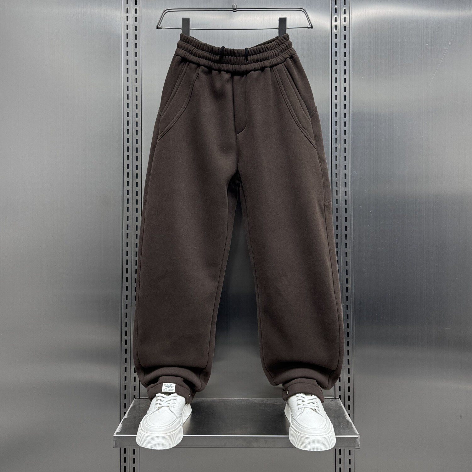 仓树一石宽松弯刀潮流休闲直筒裤男秋冬季加绒加厚高级感百搭卫裤