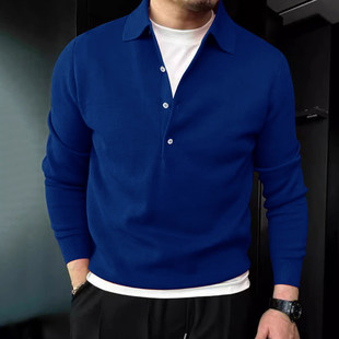 仓树一石克莱因蓝长袖针织POLO衫男士秋款商务高级感纯色上衣百搭