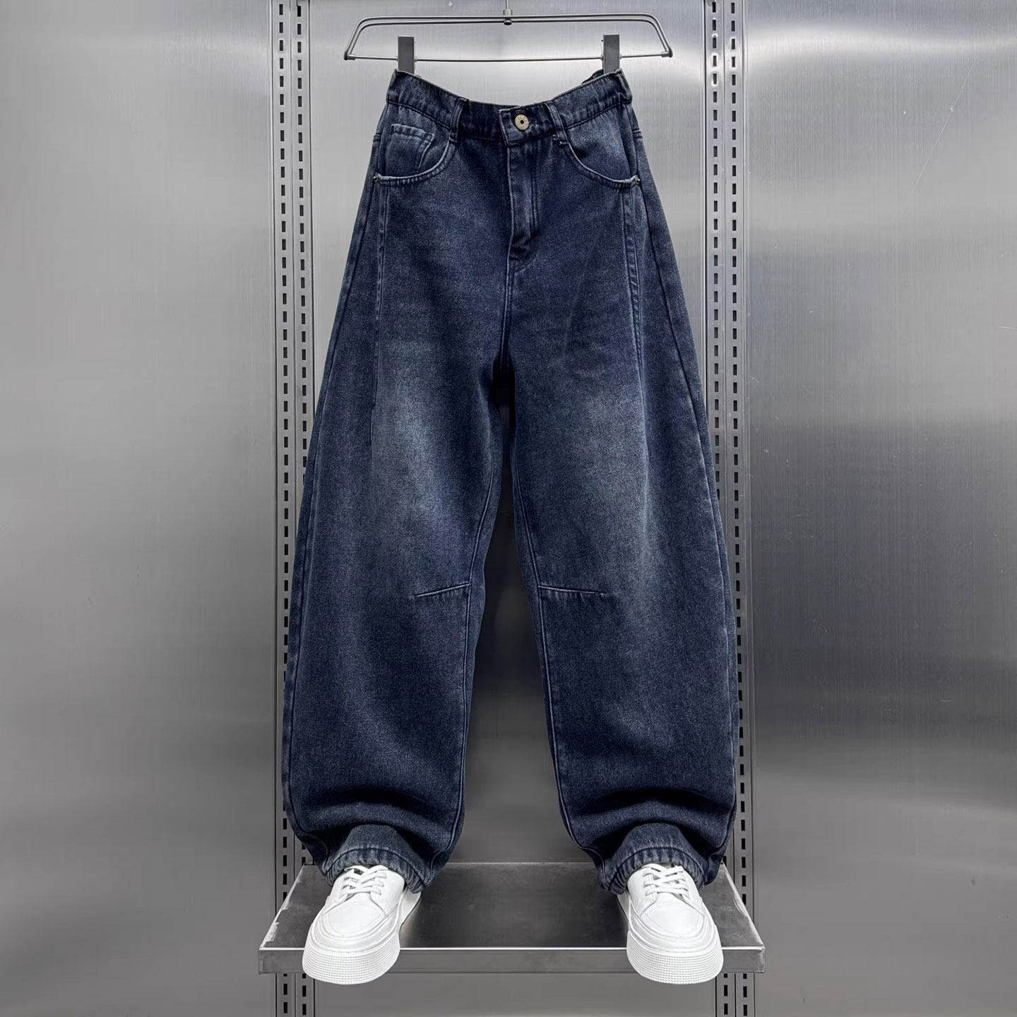 仓树一石潮牌美式复古弯刀裤牛仔裤男秋冬季加绒宽松阔腿裤直筒裤