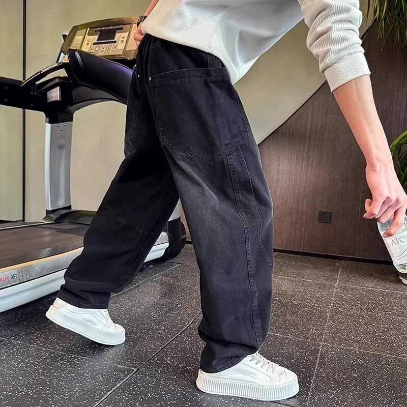 仓树一石高级感直筒牛仔裤男款宽松阔腿裤痞帅男裤春秋季休闲裤子