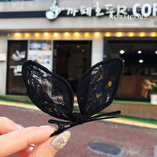 ins耳朵蝴蝶刘海夹顶女网发卡