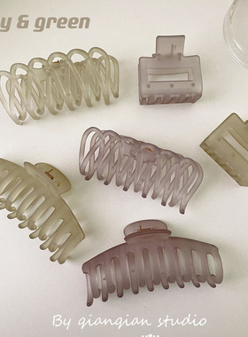 青野碳灰_灰色绿色系抓夹大号韩国ins优雅气质磨砂感发卡盘发夹子