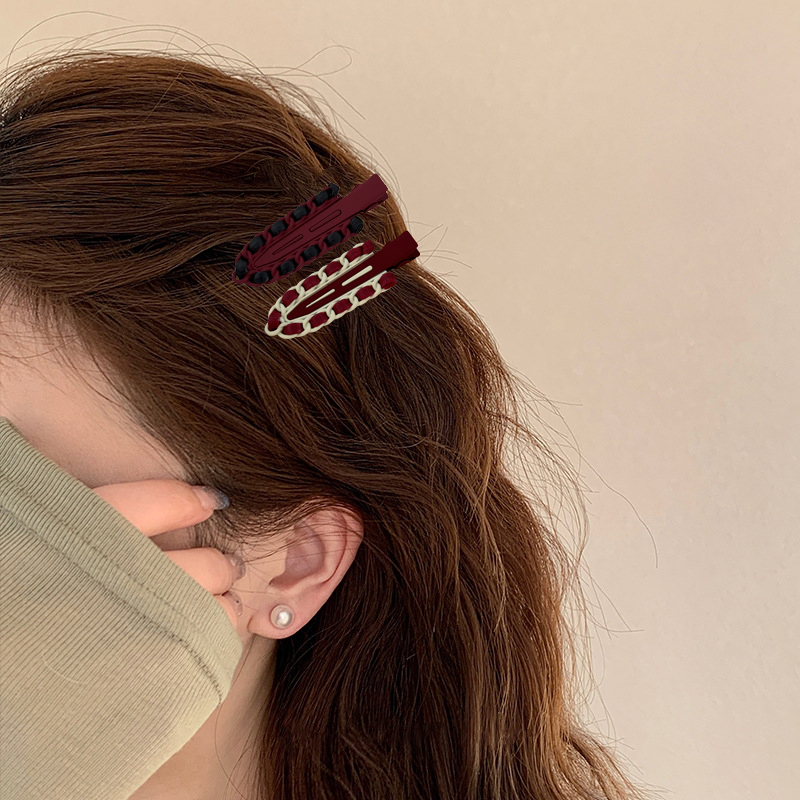 新年红色系列~皮质缠绕合金无痕发夹复古刘海夹侧边夹新款发卡