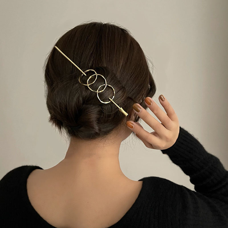 复古设计圆圈金属发簪简约温柔冷淡风气质盘发钗ins弧形簪子女
