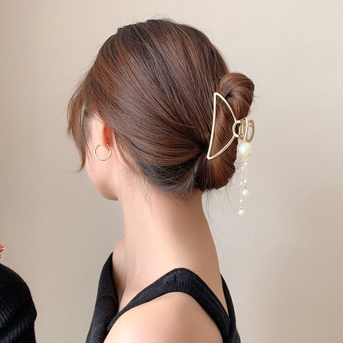 韩国潮流网红ins金属流苏弧形抓夹后脑勺发抓头饰女韩式珍珠发夹