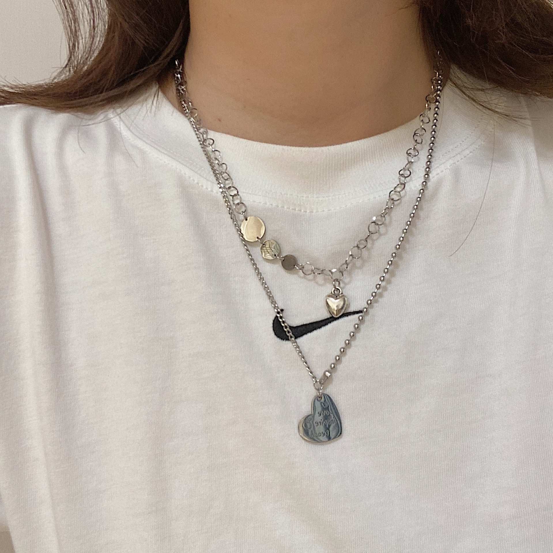 钛钢项链甜酷少女爱心形吊坠项链套装两件套T卫衣链毛衣链潮人ins,饰品/流行首饰/时尚饰品新,项链,淘宝优惠券,粉丝福利购,淘宝优惠卷