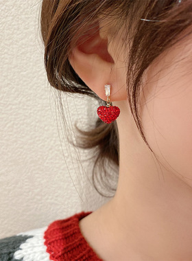 新款耳环韩国东大门同款红色锆石爱心五角星耳钉气质甜美桃心耳勾