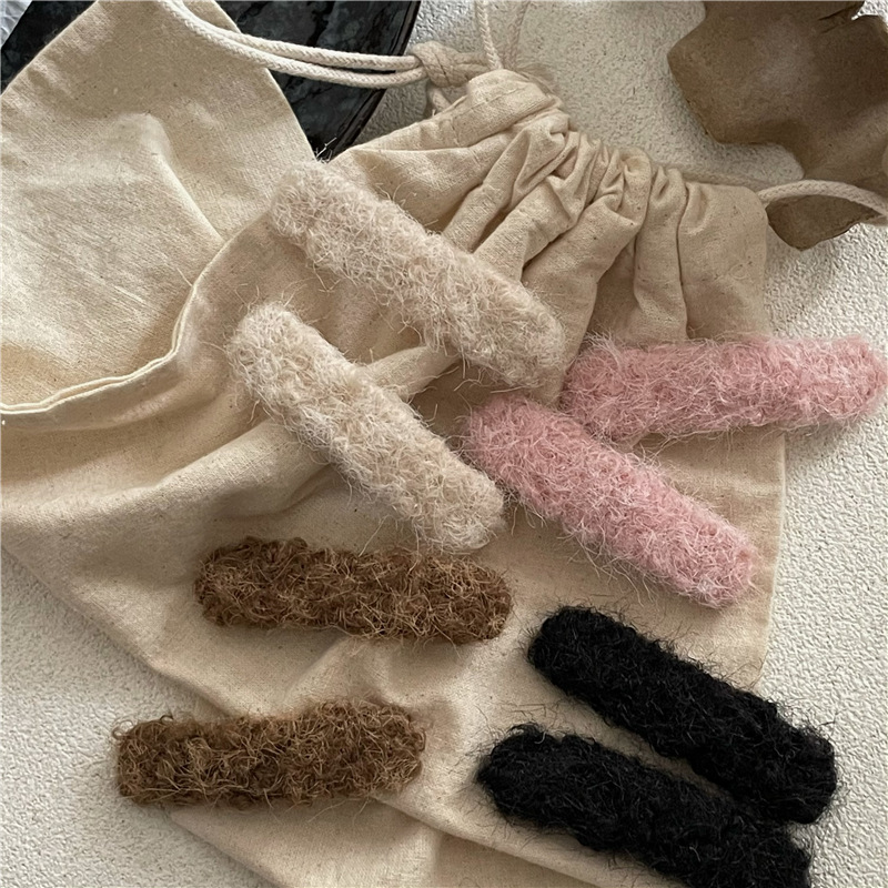 可爱毛绒布艺长方形一字夹BB夹甜美少女侧边刘海百搭ins时尚发夹