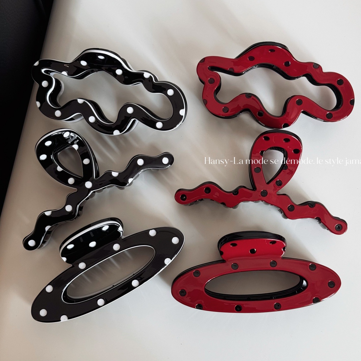 波点半扎发抓夹高级感不规则发抓鲨鱼夹女后脑勺盘发夹子发夹头饰